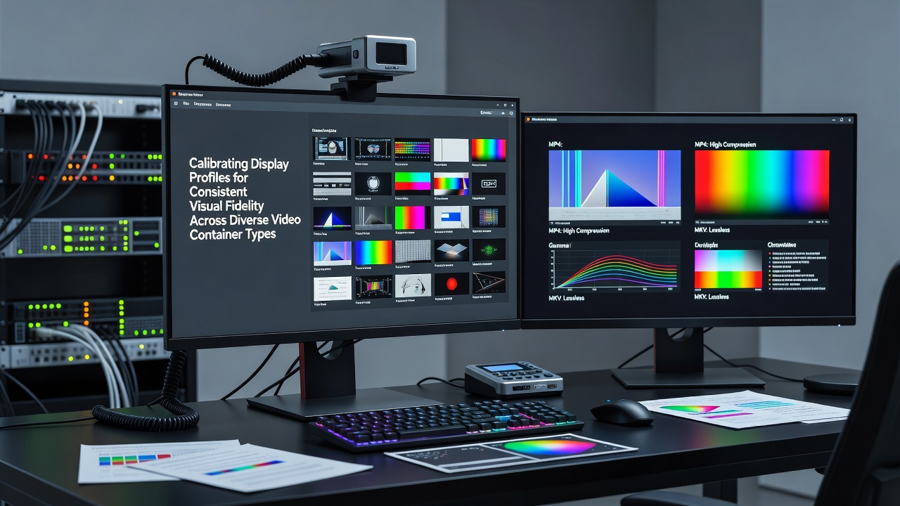 Colorimeter device measuring display output during profile calibration for video playback
