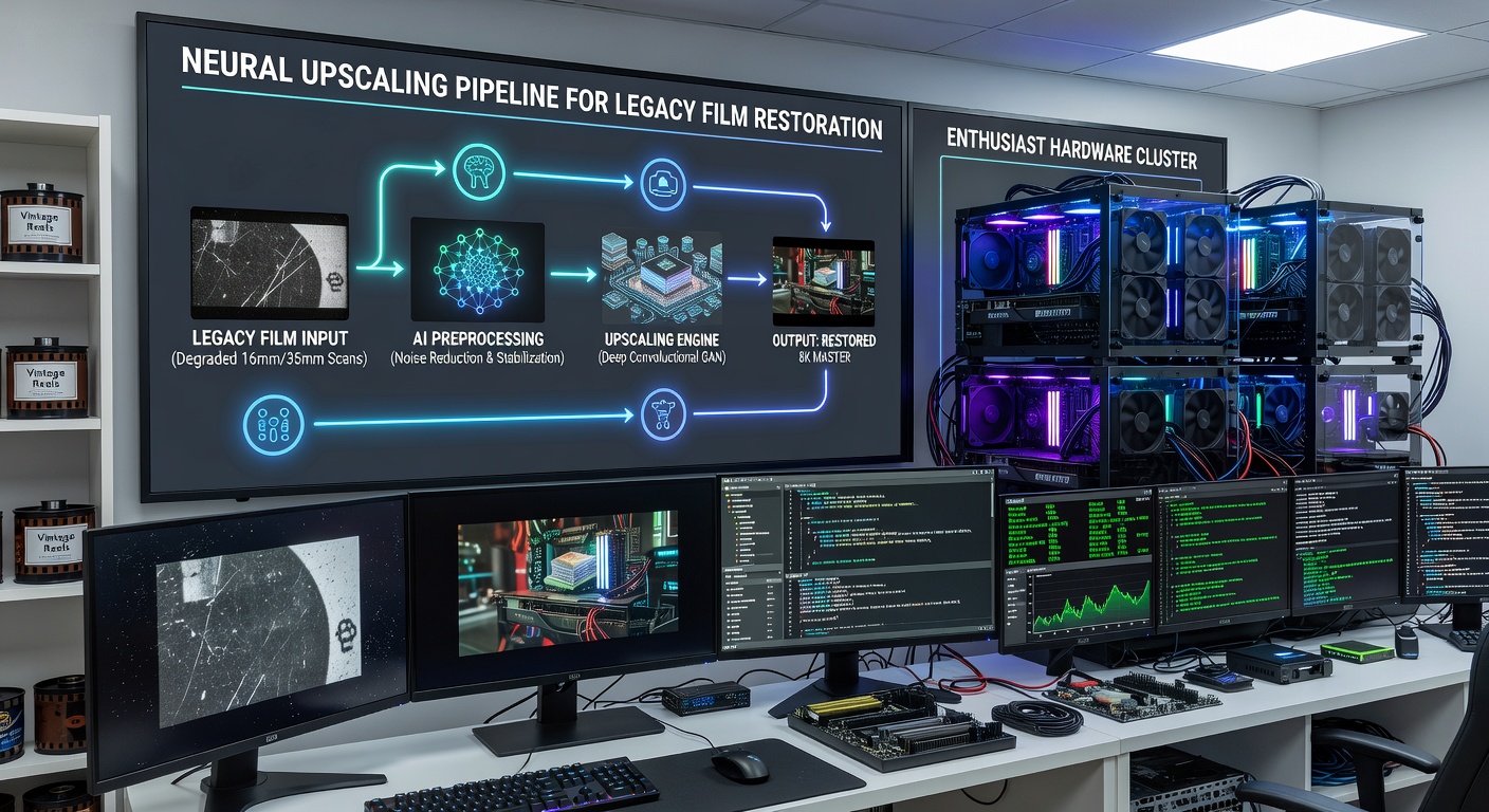 Cluster of enthusiast PCs with multiple GPUs running film restoration workloads in a home setup