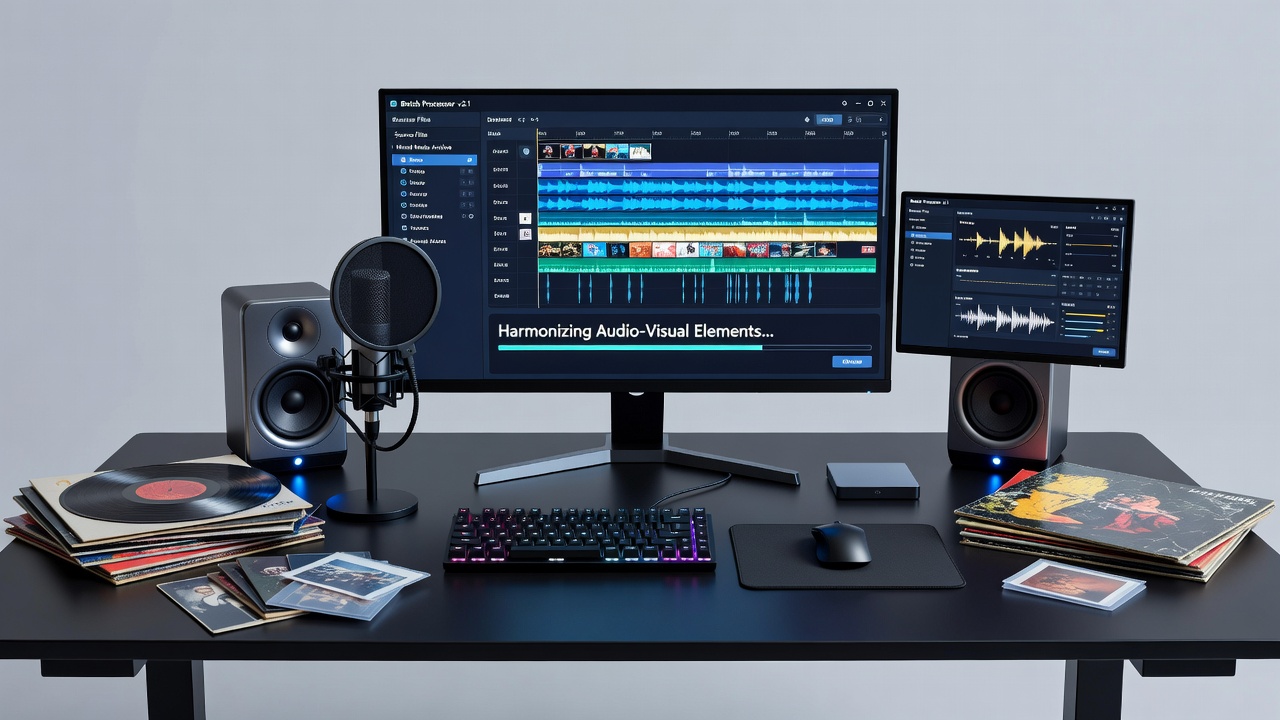 Networked media servers executing synchronized batch jobs that align audio tracks with video frames from multiple recording devices