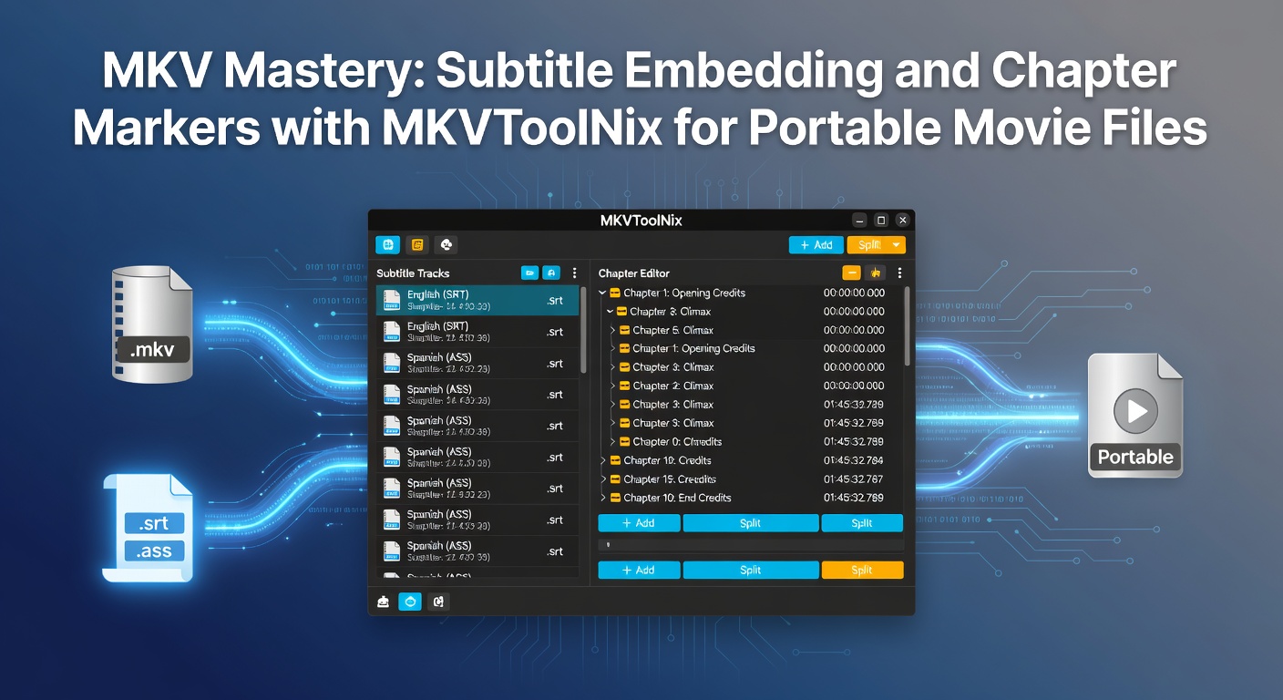 Screenshot of MKVToolNix graphical interface showing multiplex tab with video, audio, and subtitle tracks selected for merging into a portable MKV file